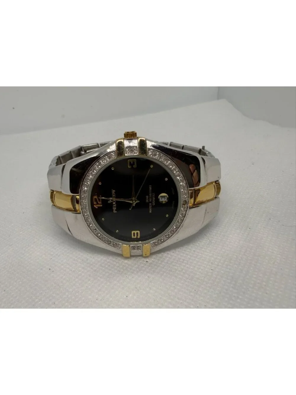 Peugeot Men's Black Dial Crystal Bezel Two-Tone Bracelet Quartz Watch 139BK